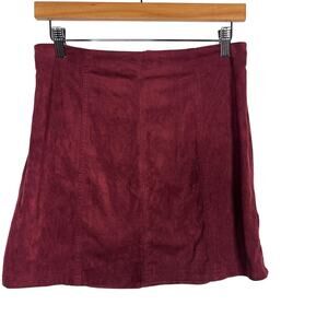 Francescas Alya Medium M Bordeaux Red Alena Faux Suede Mini Skirt Exposed Zipper